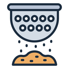 Sifter for flour or sugar filled line icon used in baking and kitchen activities