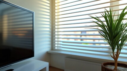 Modern Living Room Interior with TV and Plant
