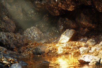 Pure gold ore found in mines with natural water sources.