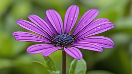 Obraz premium Purple African Daisy with Dew Drops: A Stunning Macro Photograph