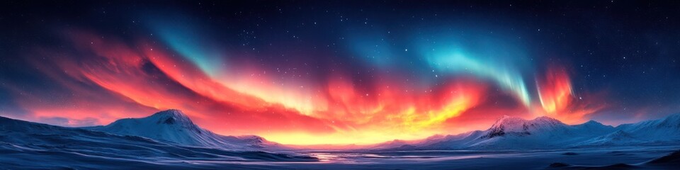 A vast expanse of tundra under the vibrant glow of swirling auroras