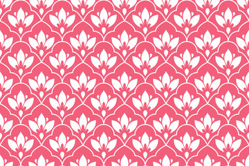 Flower geometric pattern. Seamless vector background. White and pink ornament
