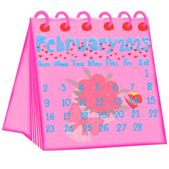 A pink February calendar designed with a romantic vibe, perfect for Valentine’s Day decorations and planning