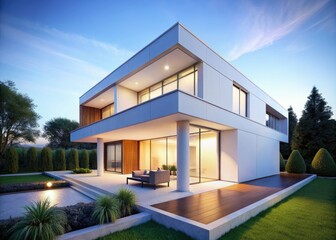 Fototapeta premium Download this free, minimalist white house PNG. Perfect for clean backgrounds, mockups, and architectural designs.