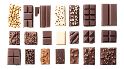 Collection of chocolate bars isolated against a white background