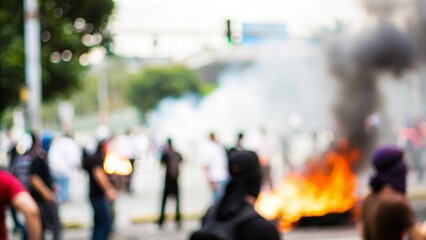 Smoke and Flames Blur – A blurred background of smoke and flames engulfing the riot scene.
