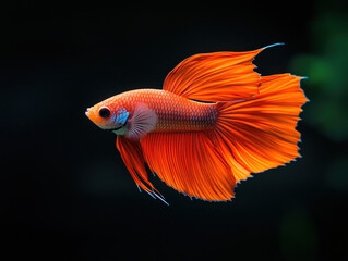 Fototapeta premium A Vibrant Fish with Orange Fins Dances Gracefully Through the Water, Displaying Its Vivid Colors and Fluid Movements in a Serene Aquatic Setting.
