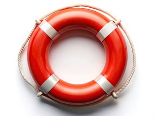 High-resolution stock photo: Isolated lifebuoy on white, vital maritime safety equipment for water rescues.