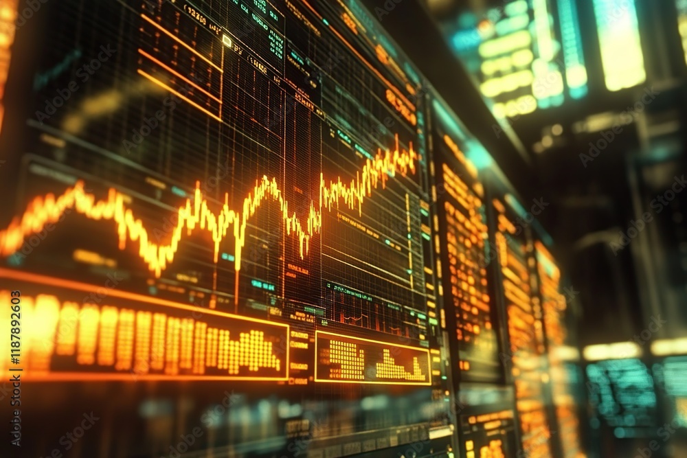 Poster analyzing stock market trends: data visualization and interpreting charts for investment decisions e