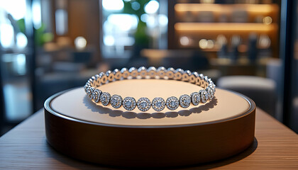 Photo of Diamond Bracelet, Luxury, Jewelry, Display, Elegance, Sparkle, Retail, Showcase, Gems, Design