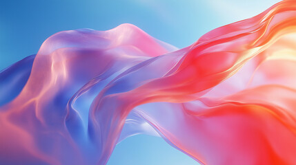 Fototapeta premium Colorful translucent fabrics against blue sky