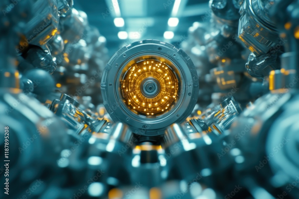 Poster revolutionary energy core design high-tech laboratory 3d visualization futuristic environment close-