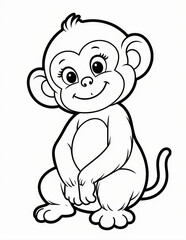 Obraz premium Simple Black and White Vector Illustration of a Cute Monkey for Coloring page 