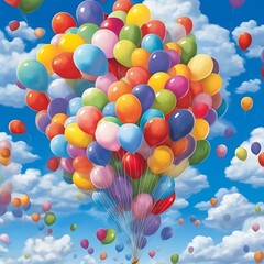 Colorful Balloons Ascend Into A Sunny Sky