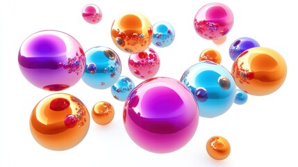 Colorful glossy spheres floating on white background.