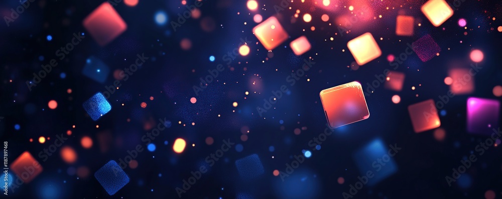 Poster Abstract Cubes Dance with Light Particles Dynamically in a Dark Background