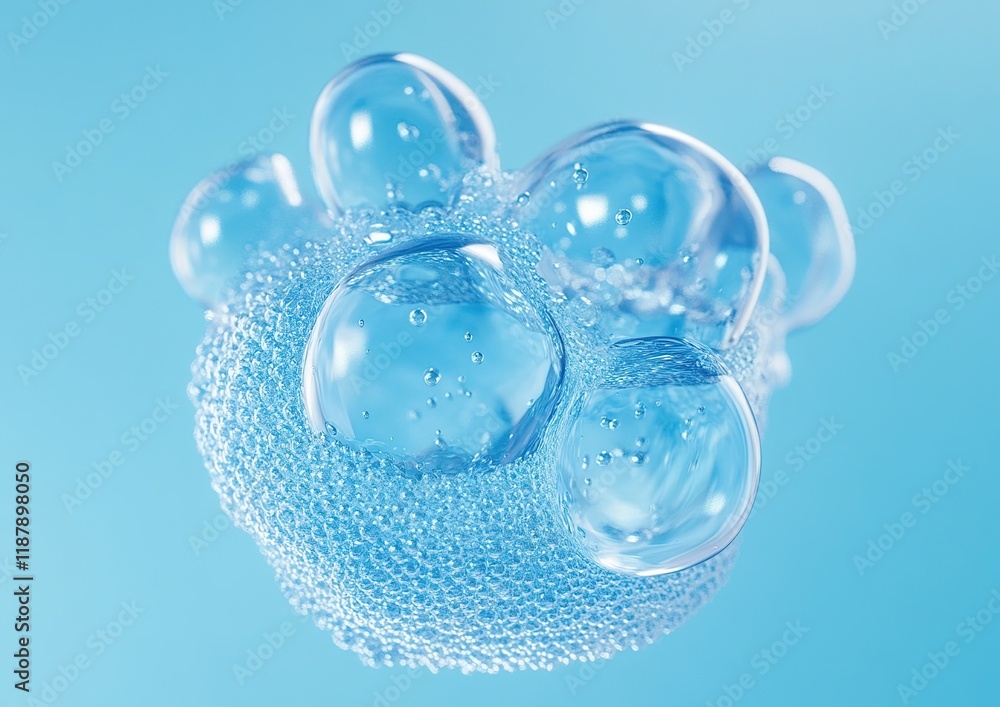 Aufkleber bubbles foam and texture form on blue background with light reflection