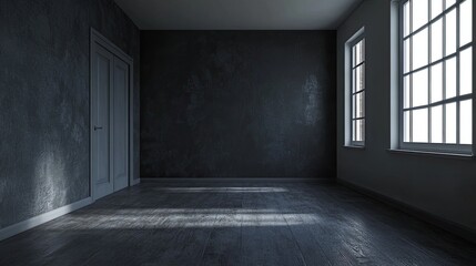 Empty room mockup with a dark gray wall. 