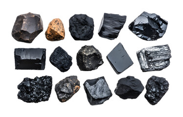 Naklejka premium Collection of different types of coal on a transparent background. isolated background.