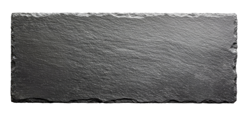 Empty black slate stone isolated on transparent background, top view