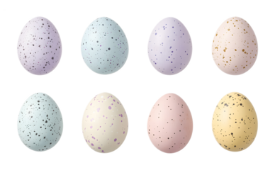 collection of easter eggs in pastel speck isolated on white background 