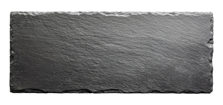 Empty black slate stone isolated on transparent background, top view
