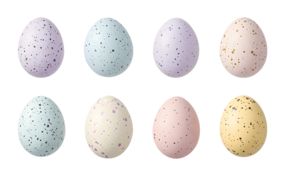 collection of easter eggs in pastel speck isolated on white background 