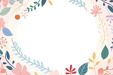 Colorful squiggle flowers frame pattern white background