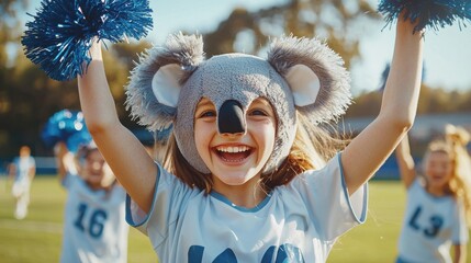 Girl in Koala Mascot Supporting Football Team