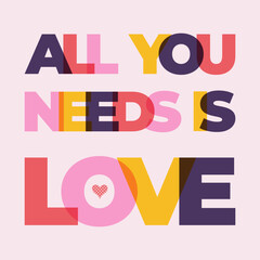 Happy Valentines Day poster with heart and contemporary typography. Trendy simple abstract template. Flat design for banner, cover, label, flyer, card