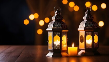Ramadan Kareem - Ornamental Arabic Lantern With Burning Candle - Eid Ul Fitr