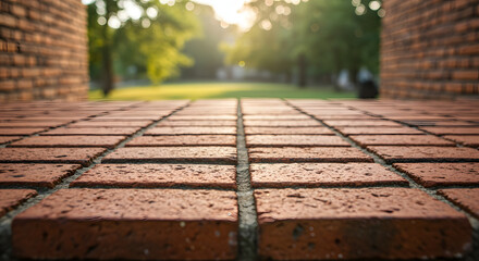 Fototapeta premium The surface of a vintage red brick wall, providing a distinct texture and backdrop.