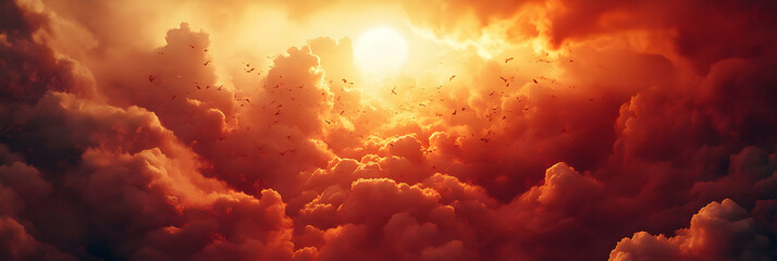 Fiery Sunset Cloudscape Illustration