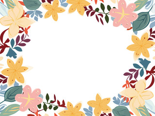 Colorful squiggle flowers frame pattern white background