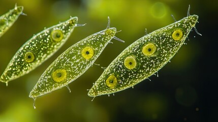Euglena genus of single-celled organisms under a microscope for microbiology studies