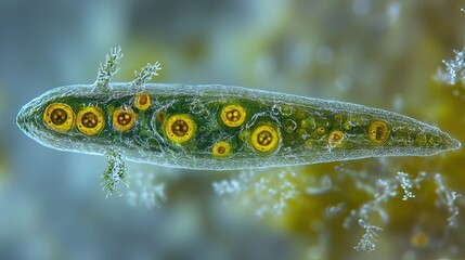 Euglena genus of single-celled organisms under a microscope for microbiology studies