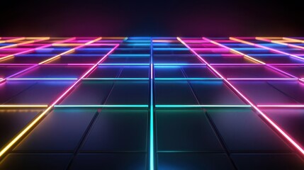 Glowing neon squares in a 3D grid layout 
