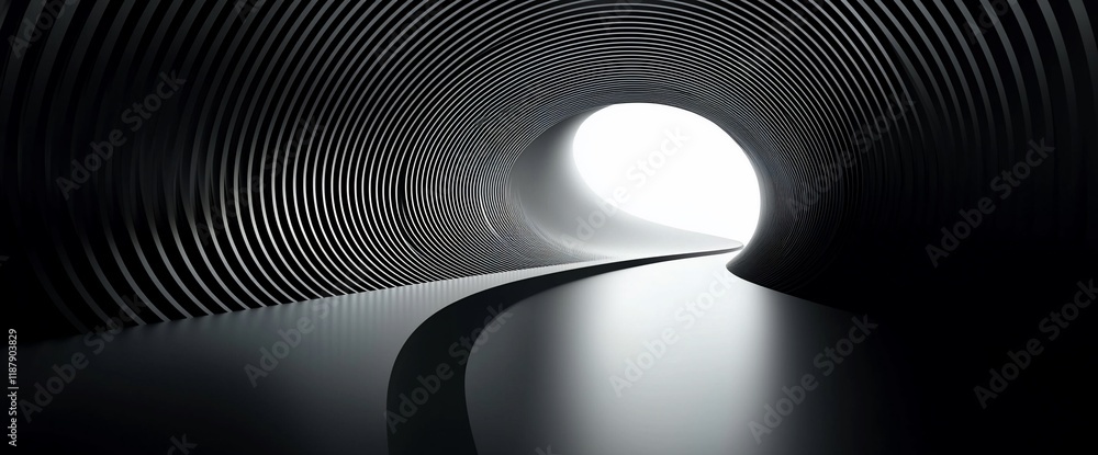 Poster abstract dark tunnel with bright light at the end.