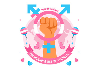 International Transgender Day of Visibility Vector Illustration on March 31, featuring Transgender Pride Flags and Symbols in a Celebratory Background