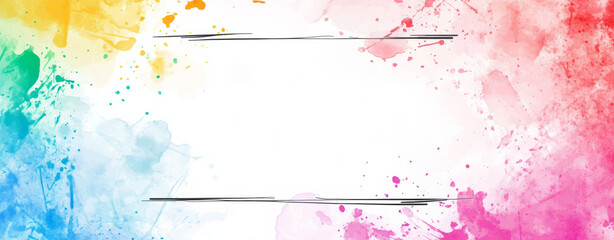 Obraz premium Colorful watercolor splash background with doodle frame