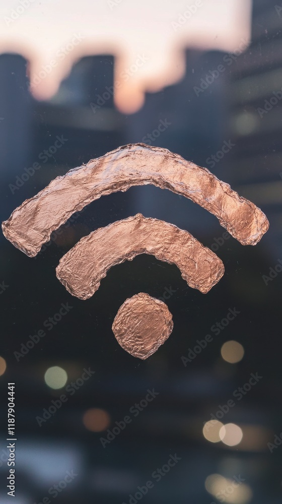 Poster wifi symbol abstract copper texture city background network connection