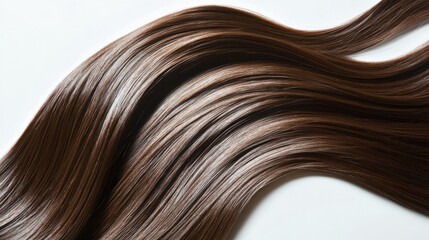 Fototapeta premium Beautiful model girl with Brown hair strand,silky healthy chestnut wavy hair strand,hair wavy ribbon, with smooth,Keratin straightening,Treatment,straight long hair,procedures,Smooth hairstyle.