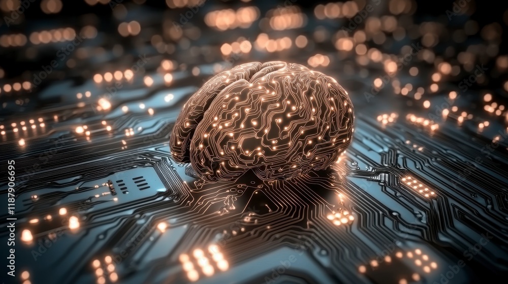 Poster ai brain on circuit board digital intelligence neural network technology concept