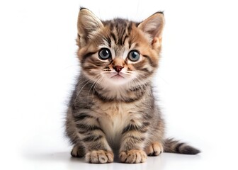 Obraz premium Adorable fluffy white kitten, perfectly isolated on a white background; a sweet, charming pet photo.