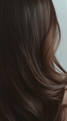 Fototapeta premium Beautiful model girl with Brown hair strand,silky healthy chestnut wavy hair strand,hair wavy ribbon, with smooth,Keratin straightening,Treatment,straight long hair,procedures,Smooth hairstyle.
