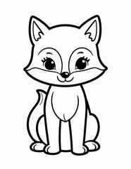 Simple Black and White Vector Illustration of a Cute Fox Cub for Coloring page

