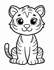 Obraz premium Simple Black and White Vector Illustration of a Cute Tiger Cub for Coloring page