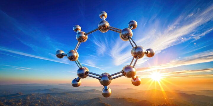 Cyclohexane's molecular structure, a key chemical solvent, showcased in breathtaking drone aerial photography.