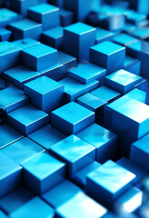 Obraz premium Abstract Blue Cube Pattern: A mesmerizing close-up shot of an intricate pattern formed by numerous shimmering blue cubes, creating a captivating abstract design that embodies the beauty of simplicity.