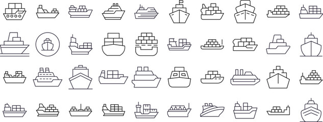Ship Modern Outline Style Icons for Design, Cards, Apps, Social Networks